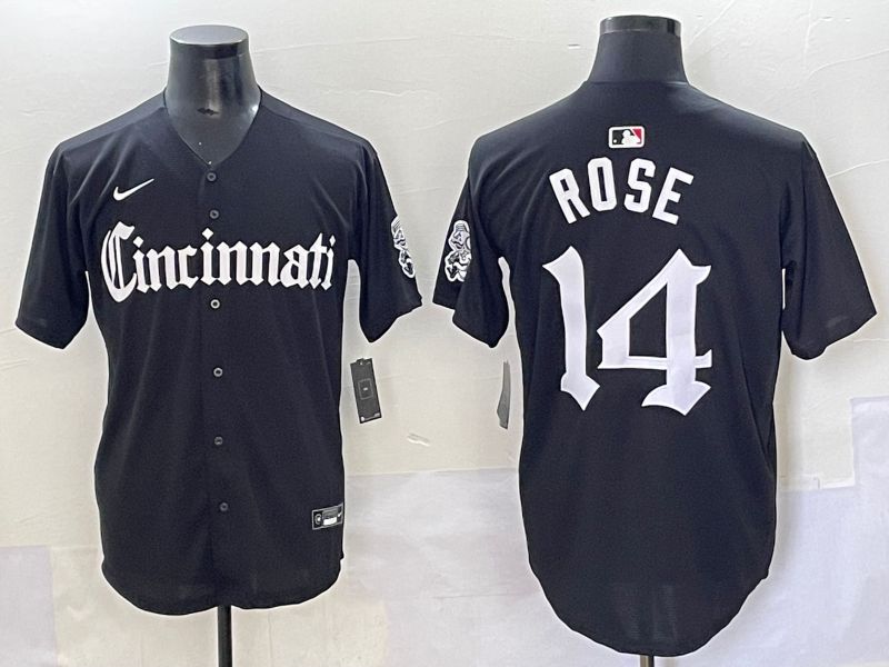 Men 2025 Cincinnati Reds #14 Rose Black Five generations Joint Name Nike MLB Jersey style 1->cincinnati reds->MLB Jersey